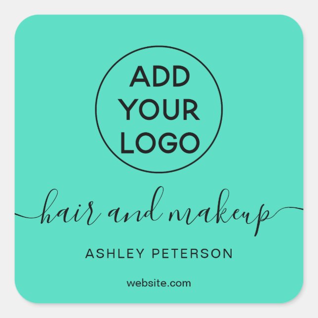 Logo mint green simple typography hair makeup square sticker (Front)