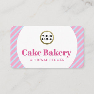 Logo Modern Blue Stripes Bakery Business Card