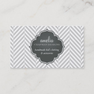 LOGO modern herringbone pattern grey badge silver Business Card