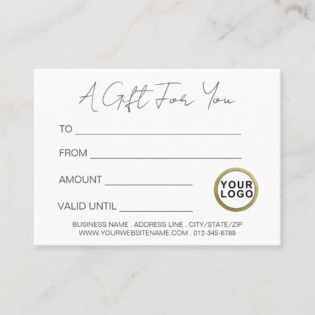 Logo Modern Minimalist White Gift Certificate (Front)