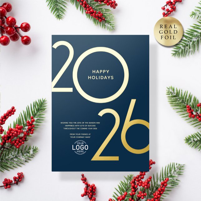 Logo Modern Navy Blue Business Holiday Gold Card (Creator Uploaded)