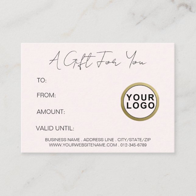 Logo Modern Simple Minimal Pink Gift Certificate (Front)