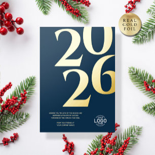 Logo Modern Simple Navy Blue Business Holiday Card