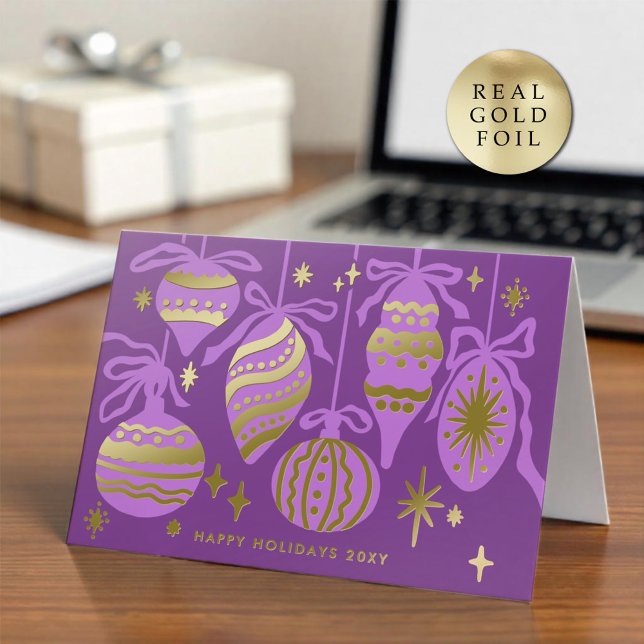 Logo Modern Stylish Lavender Purple Decor Business Foil Holiday Card (Creator Uploaded)
