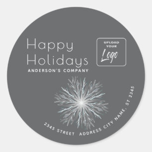 Logo modern watercolor snowflake Happy Holidays Classic Round Sticker