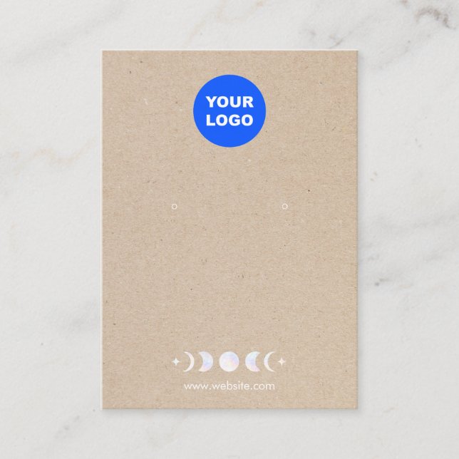 Logo Moon Phases Earring Display Tan Kraft Business Card (Front)