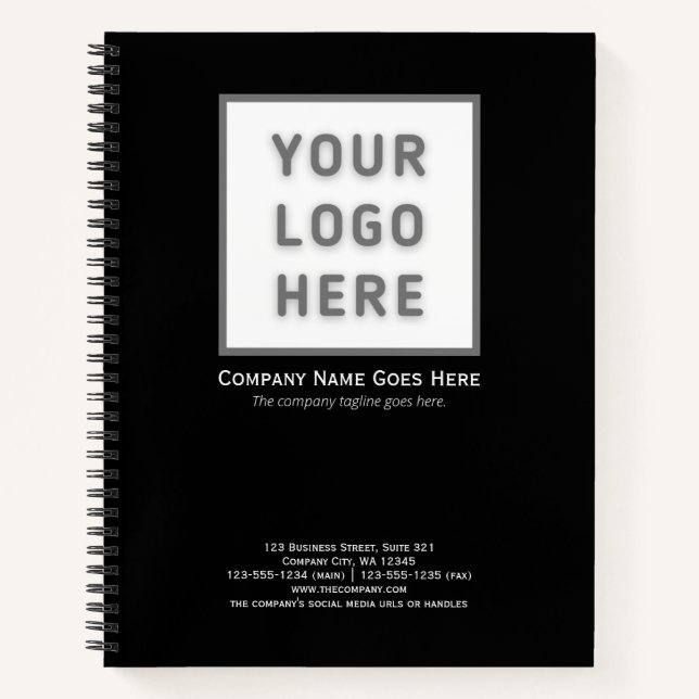 Logo Name Address Template Simple Black Business Notebook (Front)