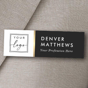 Logo, name and title classy black white name tag