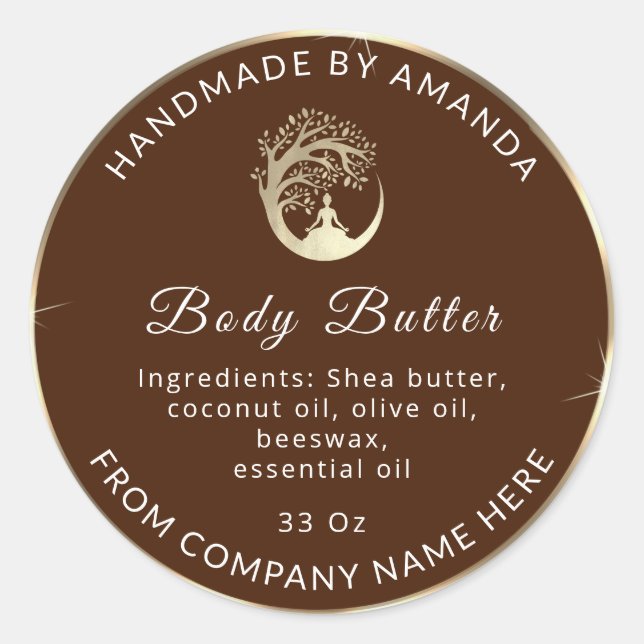 Logo Name Body Butter Cosmetic Gold Brown Classic Round Sticker (Front)