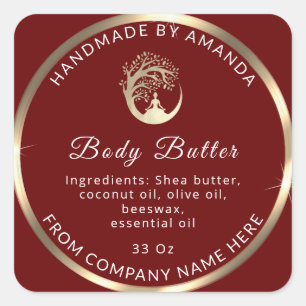 Logo Name Body Butter Cosmetic Gold Burgundy Square Sticker