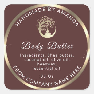 Logo Name Body Butter Cosmetic Gold Coffee  Square Sticker