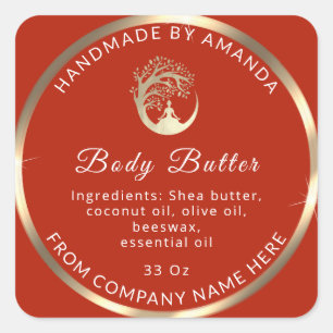 Logo Name Body Butter Cosmetic Gold Orange Square Sticker