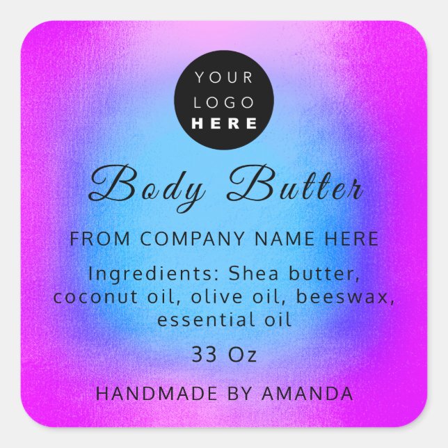 Logo Name Body Butter Cosmetic Soap Royal BluePink Square Sticker (Front)