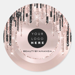 Logo Name Body Makeup Artist  Drips Rose Glitter Classic Round Sticker