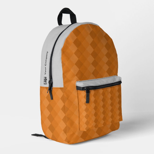 Logo Name - Earthy Tile Pattern Orange & Grey Printed Backpack (Back Corner Left)