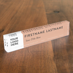 Logo & Name Elegant rose gold White Professional  Nameplate