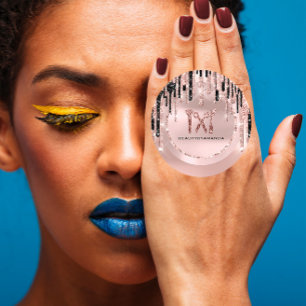 Logo Name Hair Makeup Artist  Drips Rose Glitter Classic Round Sticker