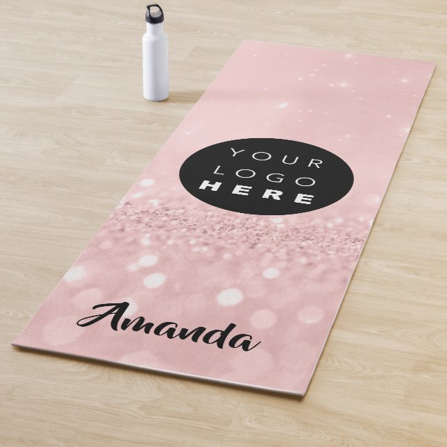 Logo Name Pink Rose  Glitter Girly Gift Idea Yoga Mat (In Situ)