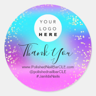 Logo Name Thank Gold Confetti Ocean Holograph Classic Round Sticker