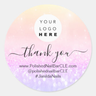 Logo Name Thank You Business Confetti Glitter Ombr Classic Round Sticker