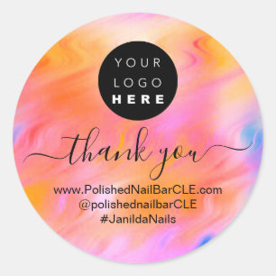 Logo Name Thank You Business Ombre Holograph Paint Classic Round Sticker
