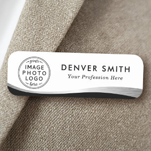 Logo name title black white faux silver gradient name tag