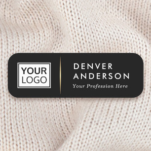 Logo name title golden gradient divider black name tag