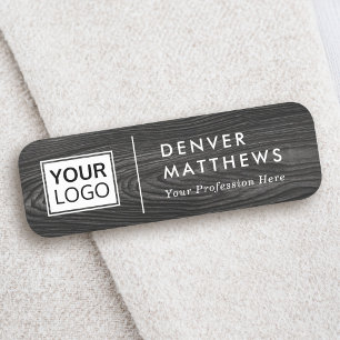 Logo name title white divider dark black wood tag
