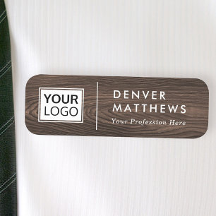 Logo name title white divider dark brown wood tag