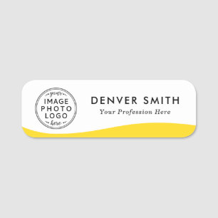 Logo name title yellow wave white modern name tag