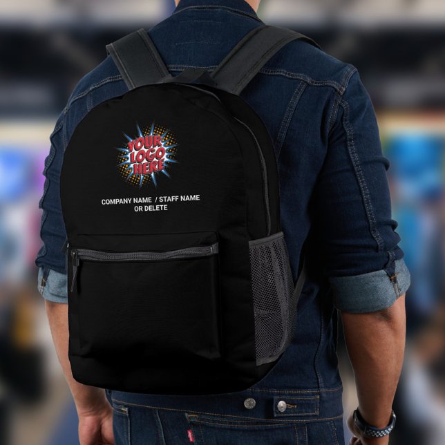 Logo & Name Upload Black  Printed Backpack (Creator Uploaded)