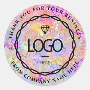 Logo Name Web Thank Business Holograph Pink Shop Classic Round Sticker