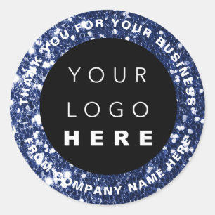 Logo Name Web Thank You Blue Navy Shop Glitter Classic Round Sticker