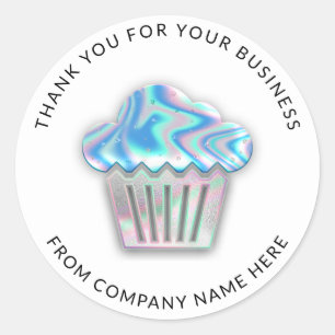 Logo Name Web Thank You Cake Bakery Blue Silver Classic Round Sticker