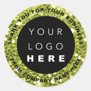 Logo Name Web Thank You Fresh Green Shop Glitter Classic Round Sticker