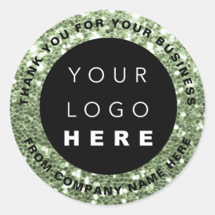 Logo Name Web Thank You Fresh Green Shop Glitter Classic Round Sticker