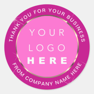 Logo Name Web Thank You Gold Pink Berry Classic Round Sticker