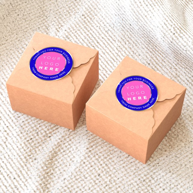 Logo Name Web Thank You Gold Pink Royal Blue Classic Round Sticker (Creator Uploaded)