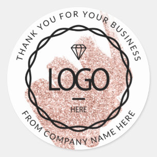Logo Name Web Thank You Name Glitter Rose Stroke Classic Round Sticker