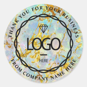 Logo Name Web Thank You Name HolographMarble Gold Classic Round Sticker