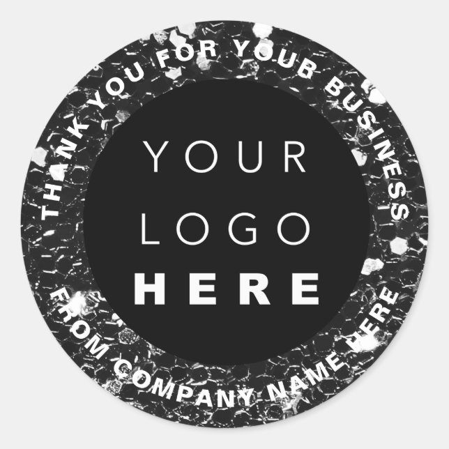 Logo Name Web Thank You Shop Glitter Black White Classic Round Sticker (Front)