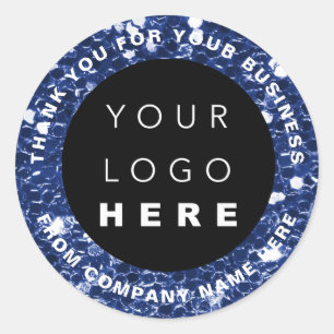 Logo Name Web Thank You Shop Glitter Blue Navy Classic Round Sticker