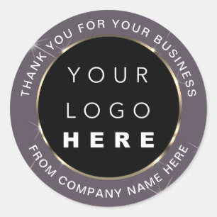Logo Name Web Thank You Shop Gold Grey Purple Classic Round Sticker