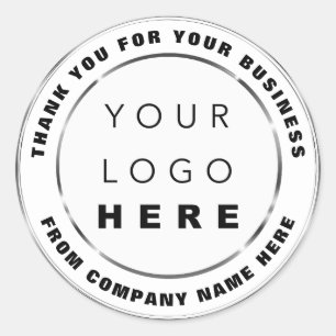 Logo Name Web Thank You Silver White Grey Classic Round Sticker