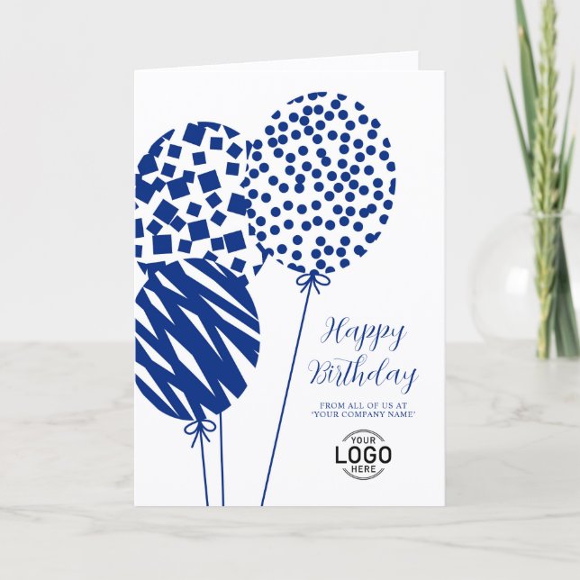 Logo Navy Blue Balloons Corporate Birthday Card (Front)