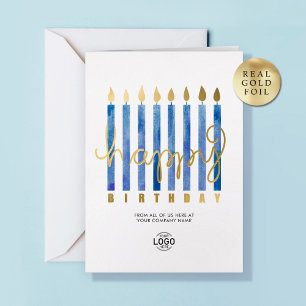 Logo Navy Blue Candles Business Foil Birthday Card