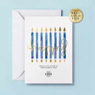 Logo Navy Blue Candles Business Foil Birthday Card