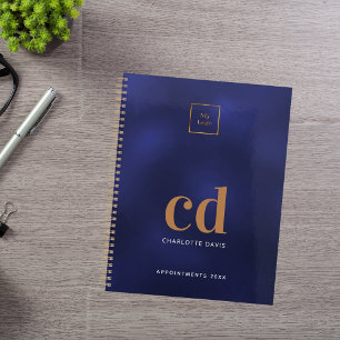 Logo navy blue gold monogram initial business 2025 planner
