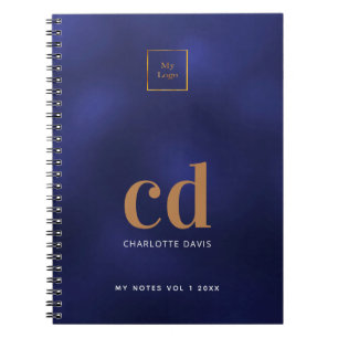 Logo navy blue gold monogram initial business note notebook