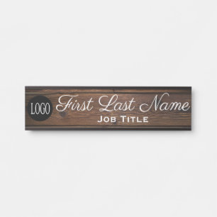 Logo Office Door Sign Elegant Wood Grain Look